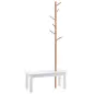 Perchero de Pie con Banco Colgador Tipo Árbol Moderno 6 Ganchos para Colgar Ropa Bolsa Pasillo Entrada Bambú y MDF 80x30x180cm