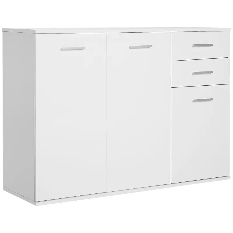 Armario de Cocina con 2 Puertas Buffet de Salón Moderno con 2 Cajones Estante Ajustable 106x35x76cm Blanco Brillante