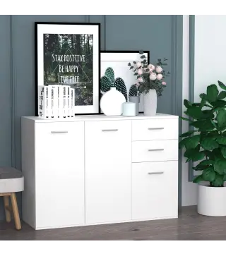 Armario de Cocina con 2 Puertas Buffet de Salón Moderno con 2 Cajones Estante Ajustable 106x35x76cm Blanco Brillante