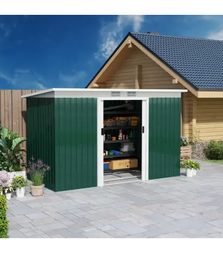 Cobertizo de Jardín 213x130x172 cm Caseta de Exterior Metálica para Almacenamiento de Herramientas Verde Oliva