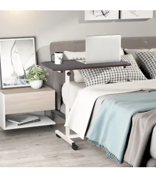 Mesa Auxiliar con Ruedas para Sofá y Cama Altura Ajustable y Marco de Acero 77x40x76-100 cm Nogal Oscuro