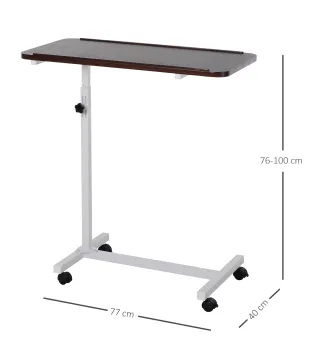 Mesa Auxiliar con Ruedas para Sofá y Cama Altura Ajustable y Marco de Acero 77x40x76-100 cm Nogal Oscuro