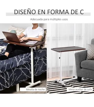 Mesa Auxiliar con Ruedas para Sofá y Cama Altura Ajustable y Marco de Acero 77x40x76-100 cm Nogal Oscuro