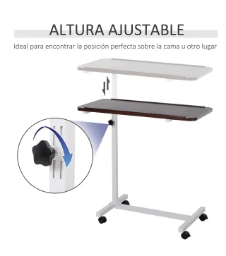 Mesa Auxiliar con Ruedas para Sofá y Cama Altura Ajustable y Marco de Acero 77x40x76-100 cm Nogal Oscuro