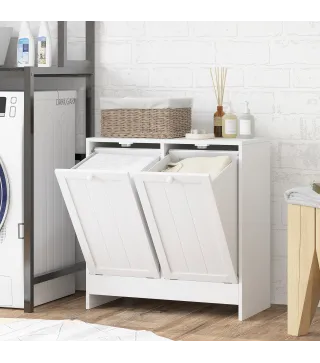 Mueble Ropa Sucia con 2 Cestos para Ropa Sucia Ideal para Lavandería 66x33x68 cm Blanco