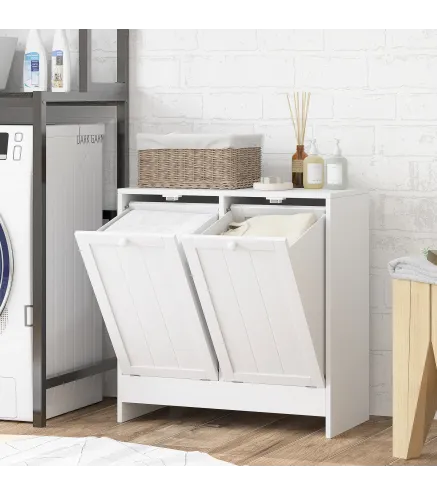 Mueble Ropa Sucia con 2 Cestos para Ropa Sucia Ideal para Lavandería 66x33x68 cm Blanco