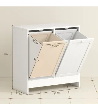 Mueble Ropa Sucia con 2 Cestos para Ropa Sucia Ideal para Lavandería 66x33x68 cm Blanco