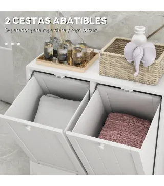 Mueble Ropa Sucia con 2 Cestos para Ropa Sucia Ideal para Lavandería 66x33x68 cm Blanco