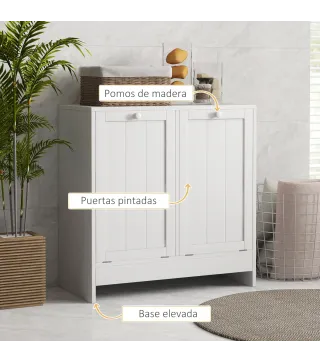 Mueble Ropa Sucia con 2 Cestos para Ropa Sucia Ideal para Lavandería 66x33x68 cm Blanco