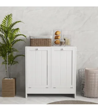 Mueble Ropa Sucia con 2 Cestos para Ropa Sucia Ideal para Lavandería 66x33x68 cm Blanco