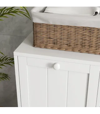 Mueble Ropa Sucia con 2 Cestos para Ropa Sucia Ideal para Lavandería 66x33x68 cm Blanco