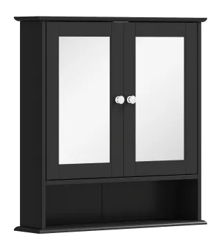 Armario de Baño con Espejo Armario de Pared con 2 Puertas Estante Abierto Estante Ajustable 56x13x58cm Negro