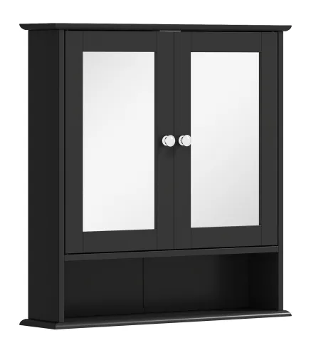 Armario de Baño con Espejo Armario de Pared con 2 Puertas Estante Abierto Estante Ajustable 56x13x58cm Negro