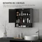 Armario de Baño con Espejo Armario de Pared con 2 Puertas Estante Abierto Estante Ajustable 56x13x58cm Negro