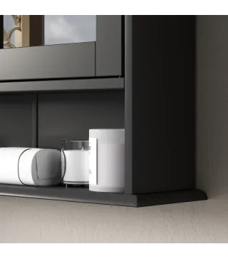 Armario de Baño con Espejo Armario de Pared con 2 Puertas Estante Abierto Estante Ajustable 56x13x58cm Negro