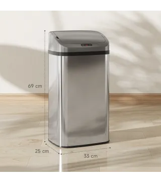 Cubo de Basura Cocina Automático 48 L Sensor Infrarrojo Cierre Automático Antihuellas Acero Inoxidable Plata
