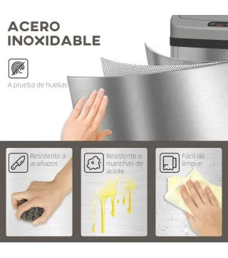 Cubo de Basura Cocina Automático 48 L Sensor Infrarrojo Cierre Automático Antihuellas Acero Inoxidable Plata