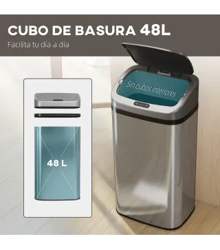 Cubo de Basura Cocina Automático 48 L Sensor Infrarrojo Cierre Automático Antihuellas Acero Inoxidable Plata