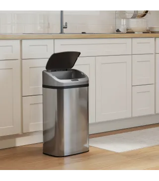 Cubo de Basura Cocina Automático 48 L Sensor Infrarrojo Cierre Automático Antihuellas Acero Inoxidable Plata