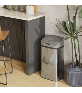 Cubo de Basura Cocina Automático 48 L Sensor Infrarrojo Cierre Automático Antihuellas Acero Inoxidable Plata