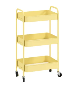 Carrito Auxiliar con Ruedas de 3 Niveles Carrito de Cocina con 3 Cestas y 2 Asas 45x30,6x79 cm Amarillo