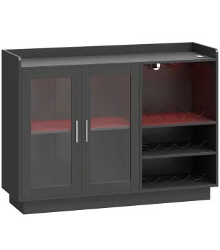 Mueble de Bar con Luces LED RGB y Botellero para 12 Botellas Armario Buffet para Vinos para Comedor Salón Negro