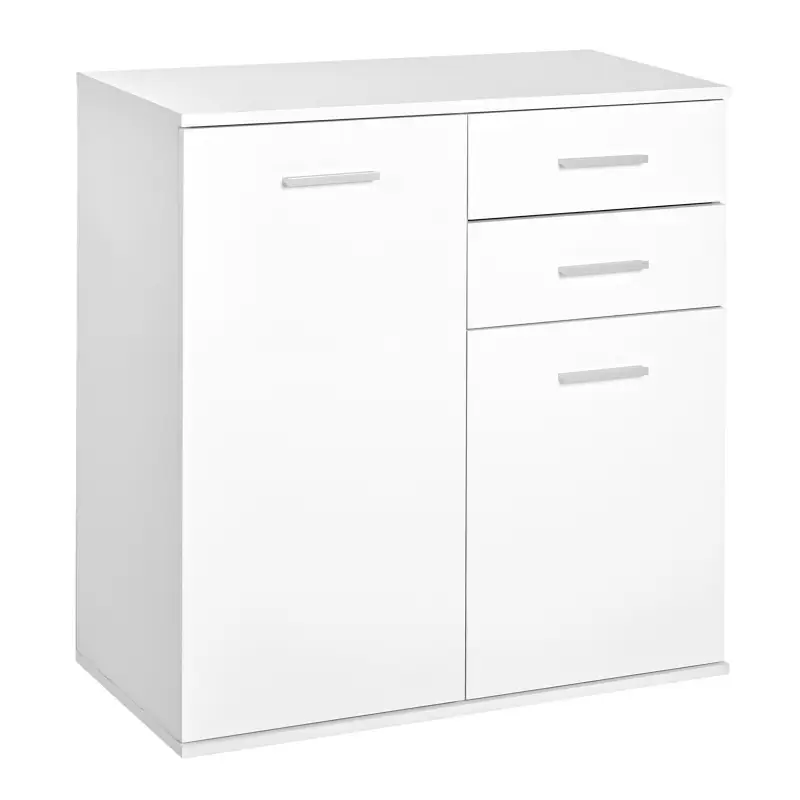 Mueble Auxiliar de Salón Aparador Estrecho con Puertas y Cajones 71x35x76cm Blanco