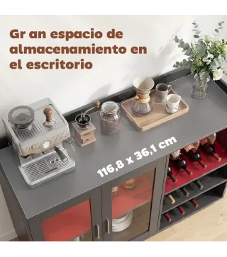 Mueble de Bar con Luces LED RGB y Botellero para 12 Botellas Armario Buffet para Vinos para Comedor Salón Negro