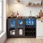 Mueble de Bar con Luces LED RGB y Botellero para 12 Botellas Armario Buffet para Vinos para Comedor Salón Negro