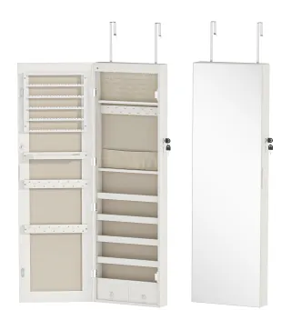 Espejo Joyero con Luz LED Armario Joyero Montado en la Pared o en la Puerta con Cerradura Espejo Entero Blanco