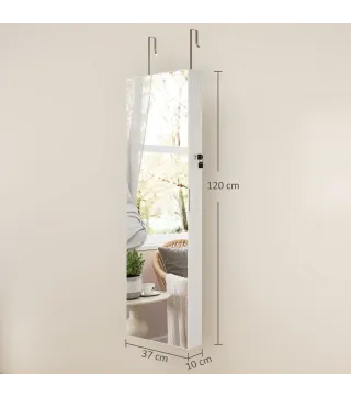 Espejo Joyero con Luz LED Armario Joyero Montado en la Pared o en la Puerta con Cerradura Espejo Entero Blanco