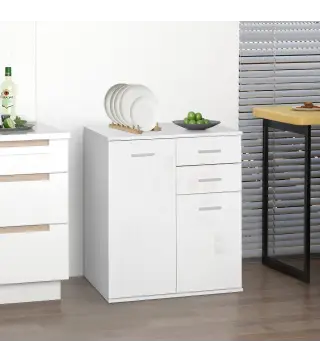 Mueble Auxiliar de Salón Aparador Estrecho con Puertas y Cajones 71x35x76cm Blanco