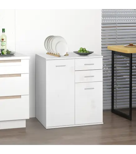 Mueble Auxiliar de Salón Aparador Estrecho con Puertas y Cajones 71x35x76cm Blanco