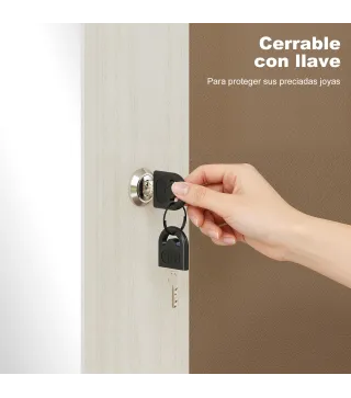 Espejo Joyero con Luz LED Armario Joyero Montado en la Pared o en la Puerta con Cerradura Espejo Entero Blanco