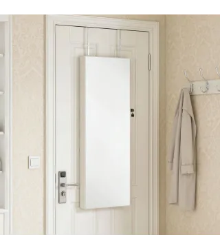 Espejo Joyero con Luz LED Armario Joyero Montado en la Pared o en la Puerta con Cerradura Espejo Entero Blanco