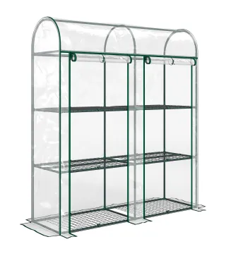 Invernadero Pequeño de 3 Niveles 2 Puertas Enrollables Marco de Acero Cubierta de Plástico 143x46x164 cm Transparente