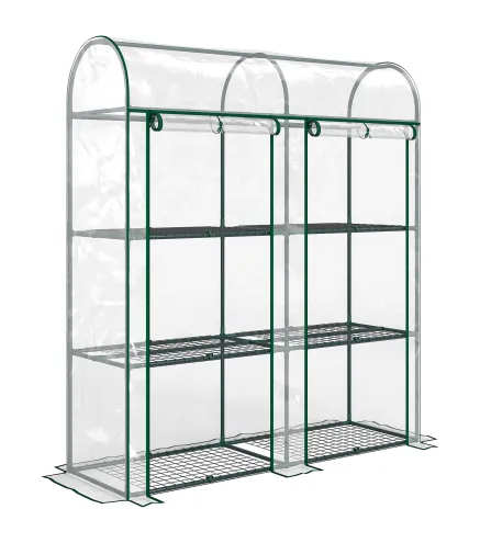 Invernadero Pequeño de 3 Niveles 2 Puertas Enrollables Marco de Acero Cubierta de Plástico 143x46x164 cm Transparente