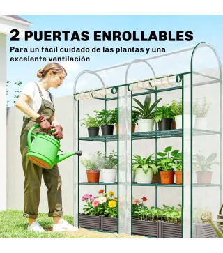 Invernadero Pequeño de 3 Niveles 2 Puertas Enrollables Marco de Acero Cubierta de Plástico 143x46x164 cm Transparente
