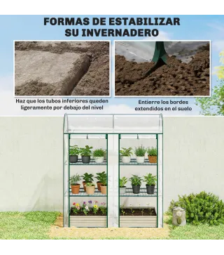 Invernadero Pequeño de 3 Niveles 2 Puertas Enrollables Marco de Acero Cubierta de Plástico 143x46x164 cm Transparente