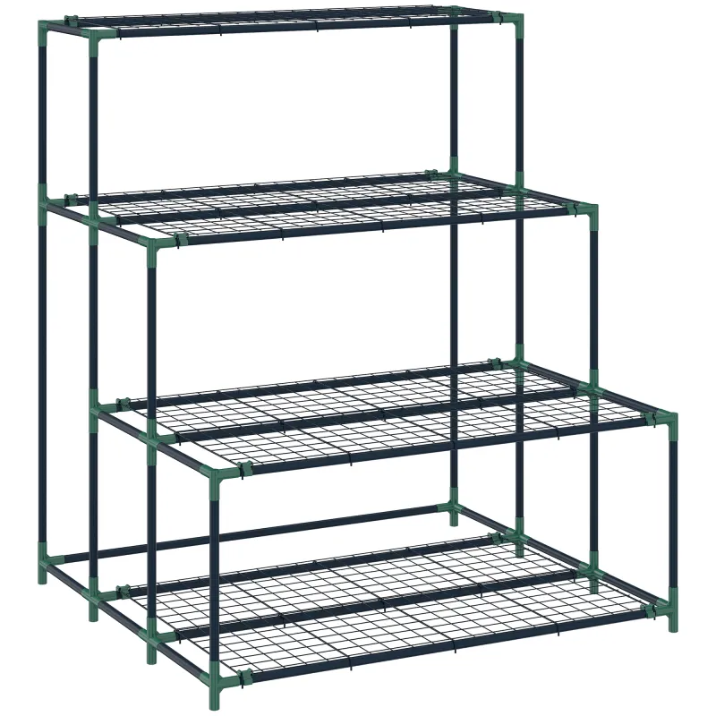 Soporte para Plantas de 4 Niveles con Diseño Escalera y Estructura Metálica Resistente para Interior y Exterior Verde
