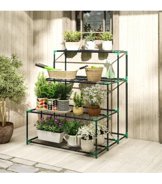 Soporte para Plantas de 4 Niveles con Diseño Escalera y Estructura Metálica Resistente para Interior y Exterior Verde
