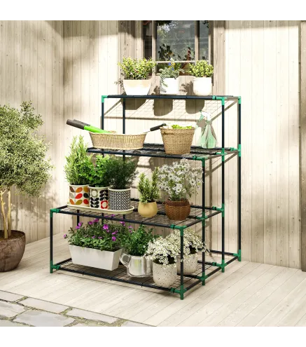 Soporte para Plantas de 4 Niveles con Diseño Escalera y Estructura Metálica Resistente para Interior y Exterior Verde