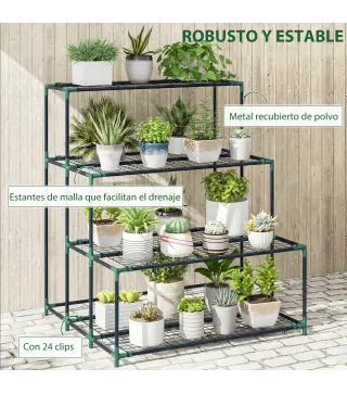 Soporte para Plantas de 4 Niveles con Diseño Escalera y Estructura Metálica Resistente para Interior y Exterior Verde