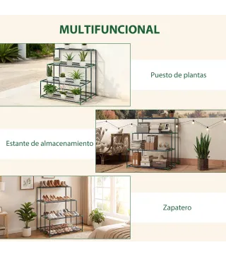 Soporte para Plantas de 4 Niveles con Diseño Escalera y Estructura Metálica Resistente para Interior y Exterior Verde