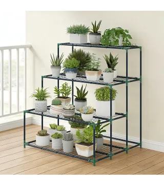 Soporte para Plantas de 4 Niveles con Diseño Escalera y Estructura Metálica Resistente para Interior y Exterior Verde
