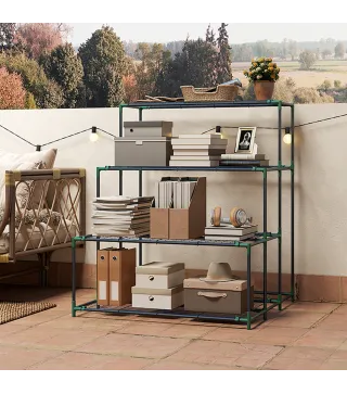 Soporte para Plantas de 4 Niveles con Diseño Escalera y Estructura Metálica Resistente para Interior y Exterior Verde