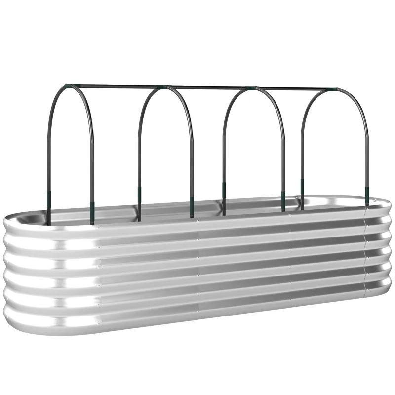 Jardinera Exterior Grande conCubierta de Invernadero y Malla Base Abierta para Patio Terraza 200x60x103 cm Plateado