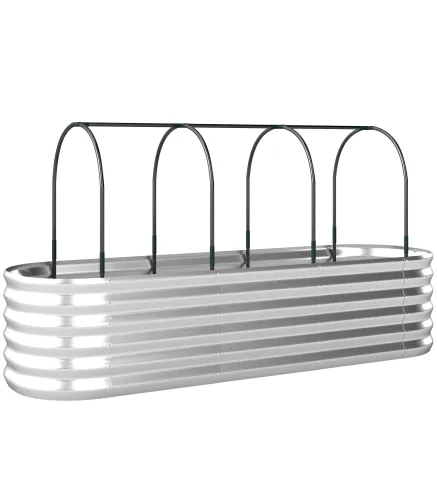 Jardinera Exterior Grande conCubierta de Invernadero y Malla Base Abierta para Patio Terraza 200x60x103 cm Plateado