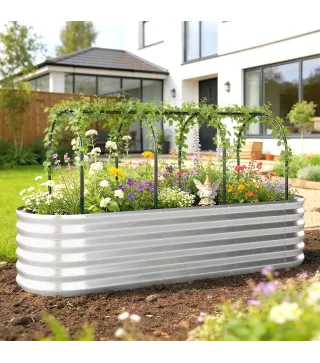 Jardinera Exterior Grande conCubierta de Invernadero y Malla Base Abierta para Patio Terraza 200x60x103 cm Plateado