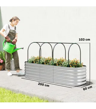 Jardinera Exterior Grande conCubierta de Invernadero y Malla Base Abierta para Patio Terraza 200x60x103 cm Plateado